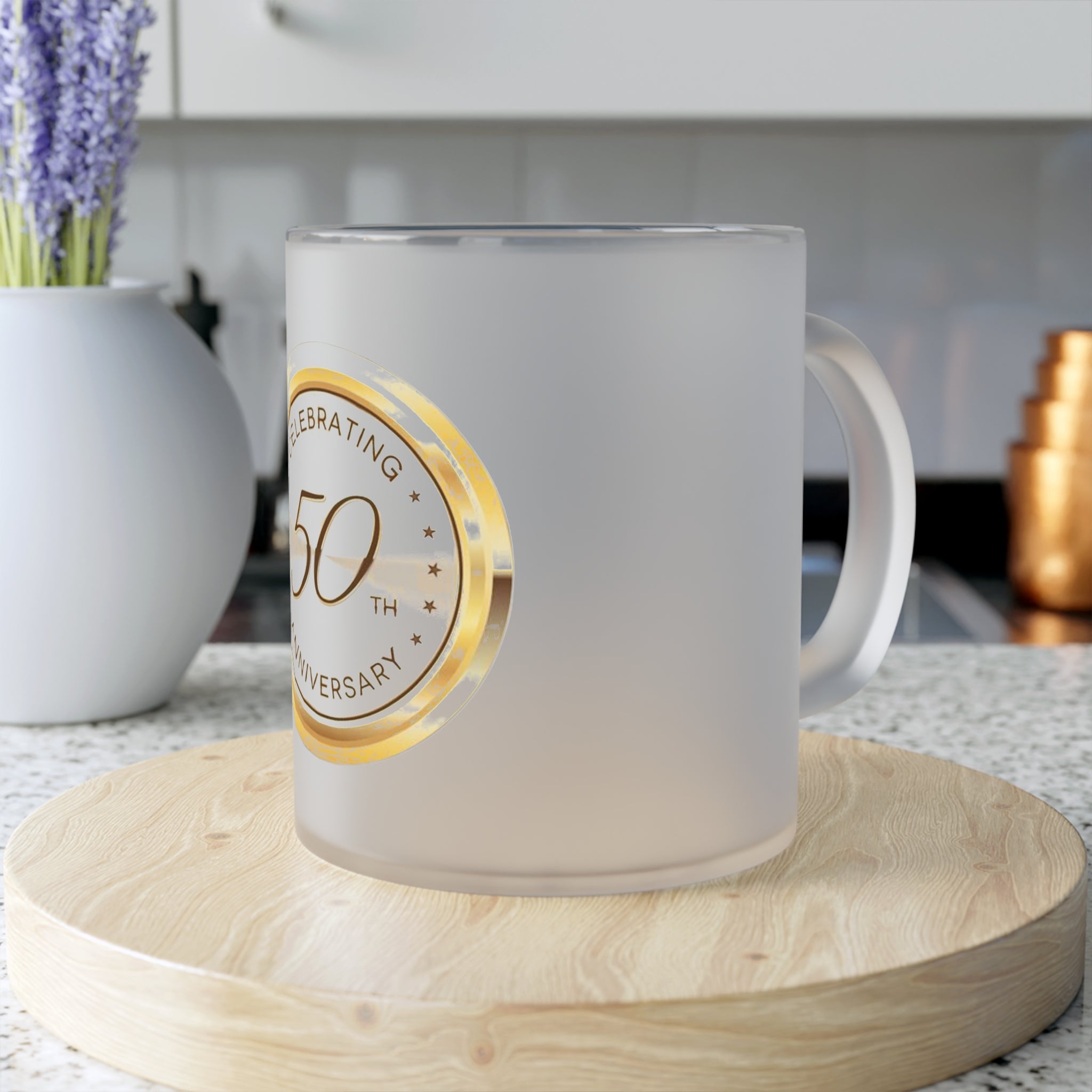 Frosted Glass Mug top view — 11oz frosted glass, do not microwave