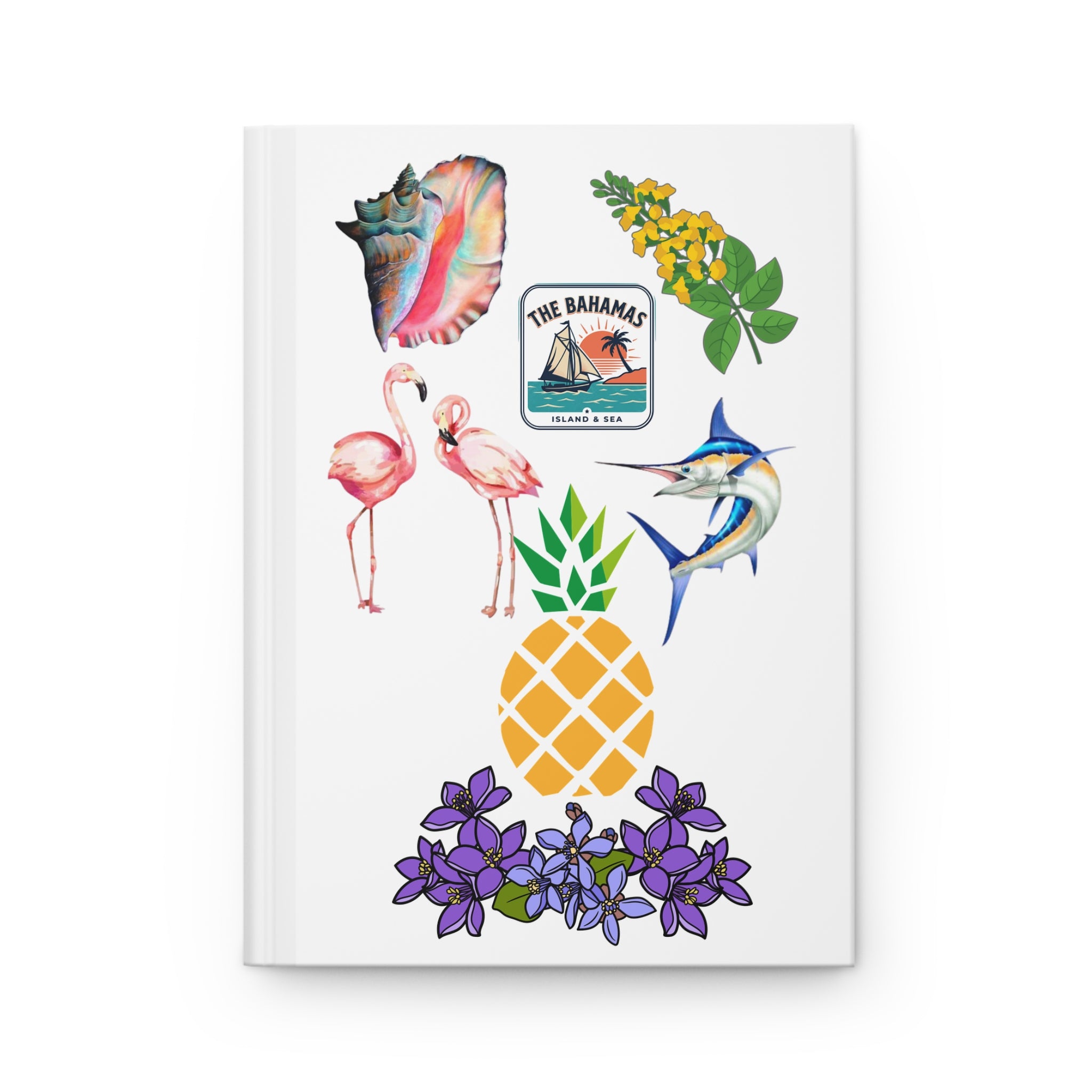 Tropical Bahamas Hardcover Journal — Pineapple, Flamingos & Sea Shell Travel Notebook