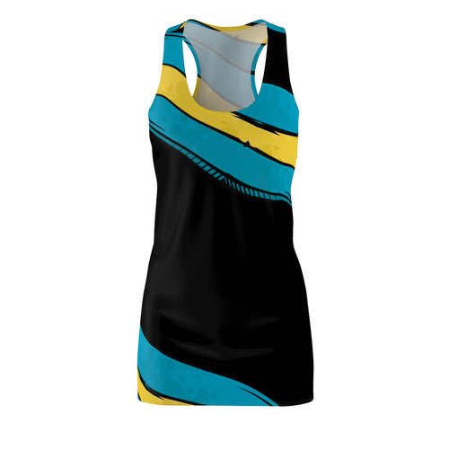 BH Color Dress Black front view — Bahamas AOP racerback dress, sizes XS–2XL