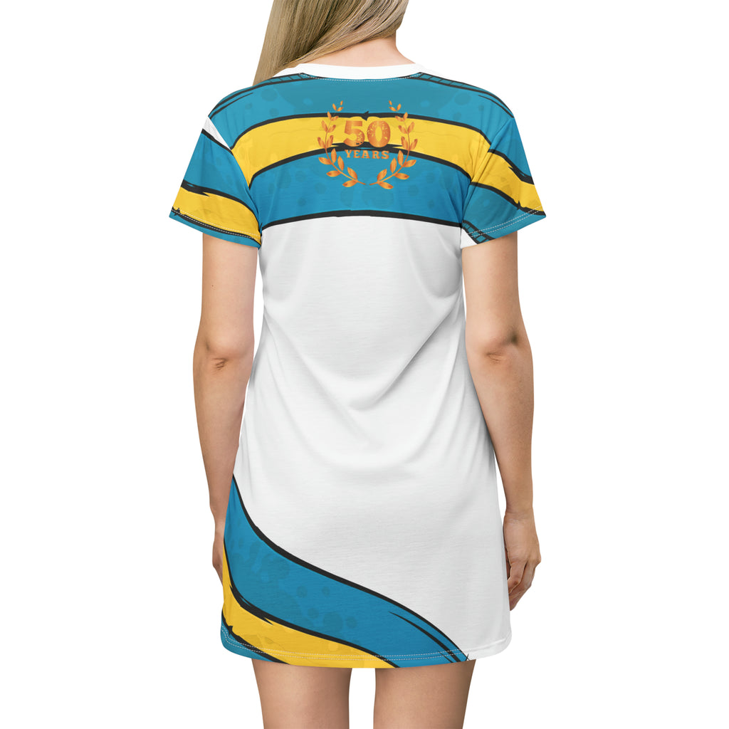 Bahamas AOP White Dress detail — bright Bahamas island print by Treasure Trove Creations