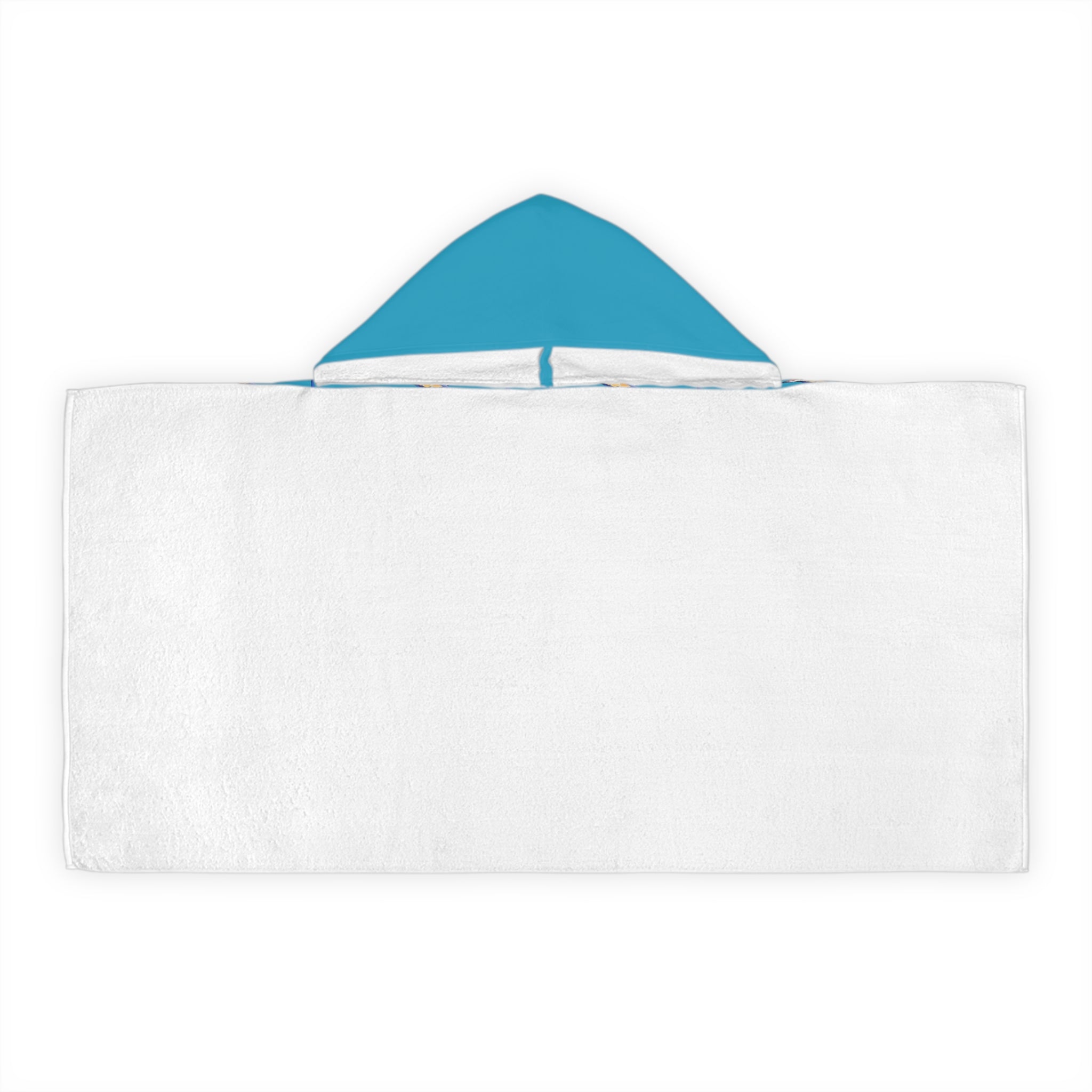 Youth Blue Marlin Hooded Towel back view — 66% polyester outer, one-sided sublimation print