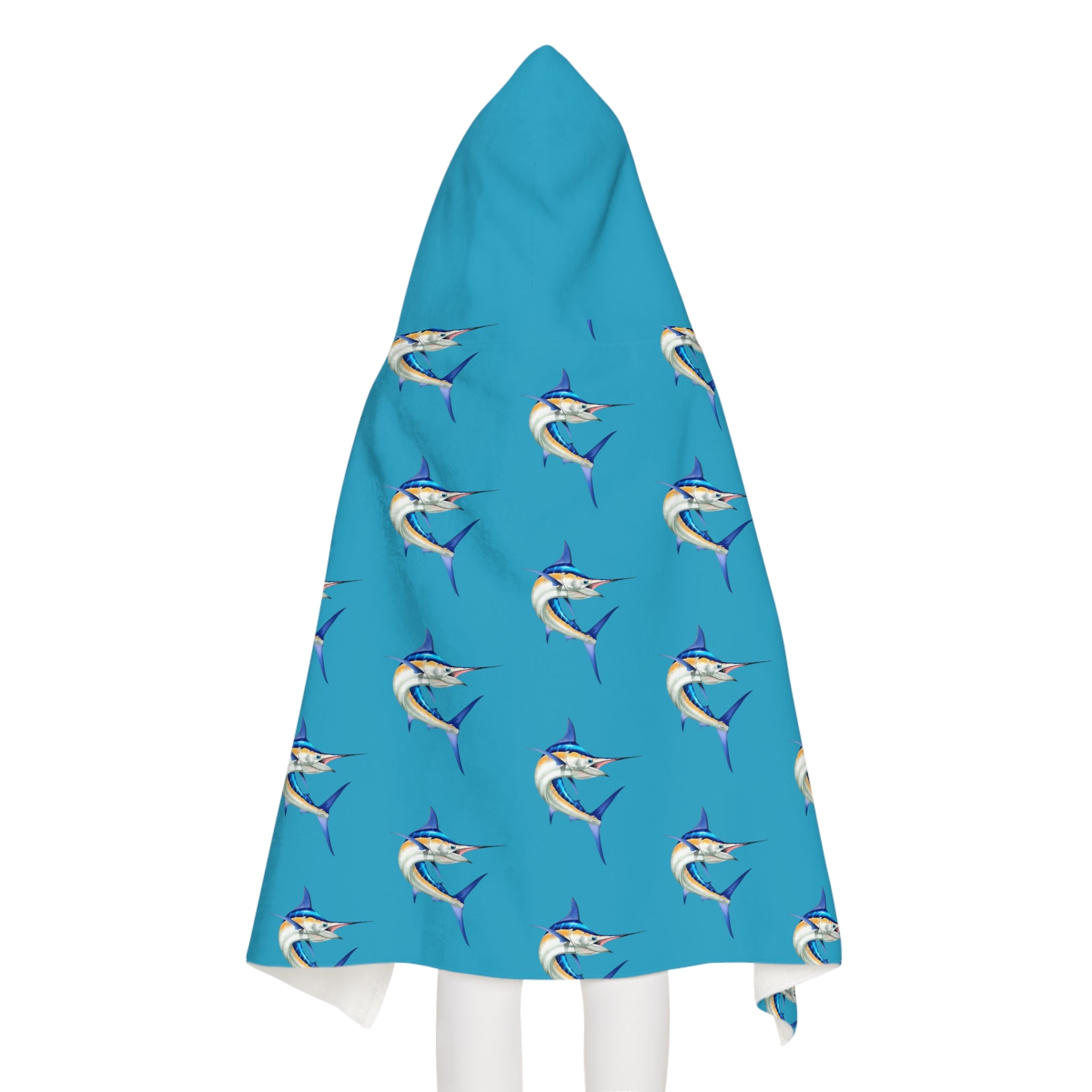 Youth Blue Marlin Hooded Towel detail — Bahamas kids beach gift by Treasure Trove Creations