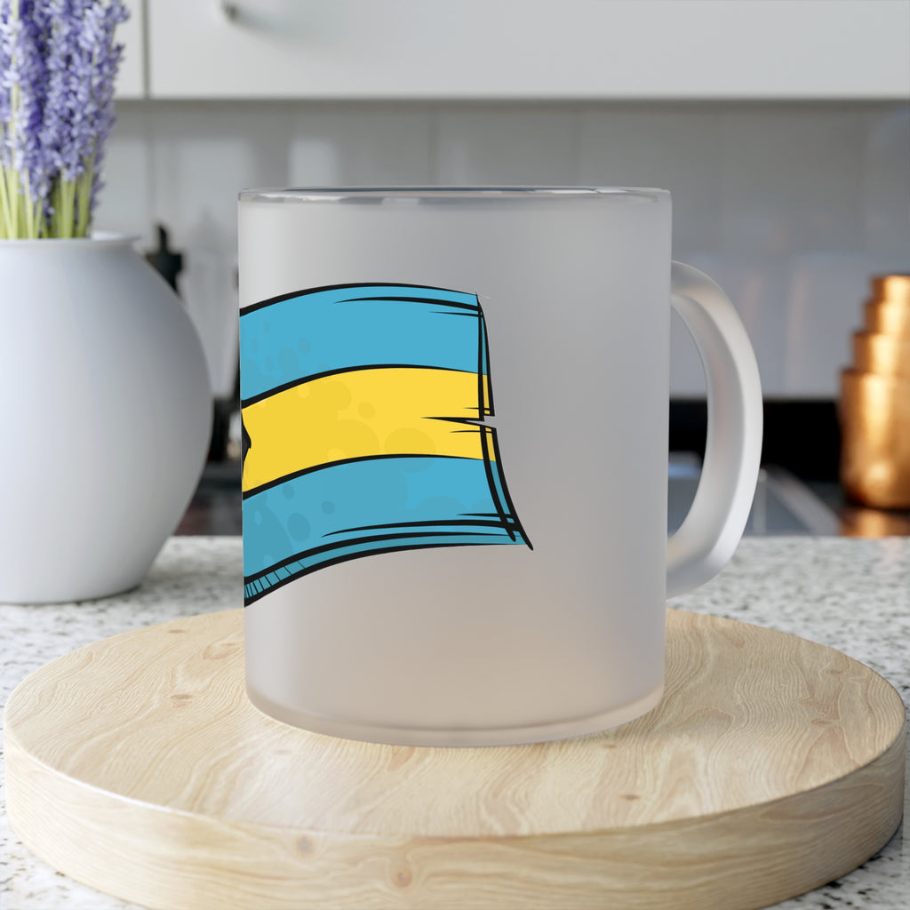 Flag Frosted Glass Mug top view — 11oz frosted glass, do not microwave