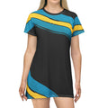 Bahamas T-Shirt Dress AOP Black front view — 100% polyester island print dress, sizes XS–2XL