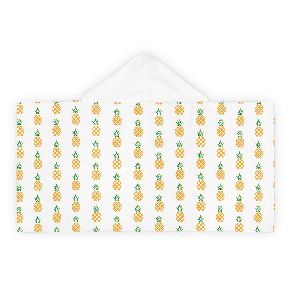 Youth Pineapple Hooded Towel on child — tropical pineapple design, soft terry cotton lining