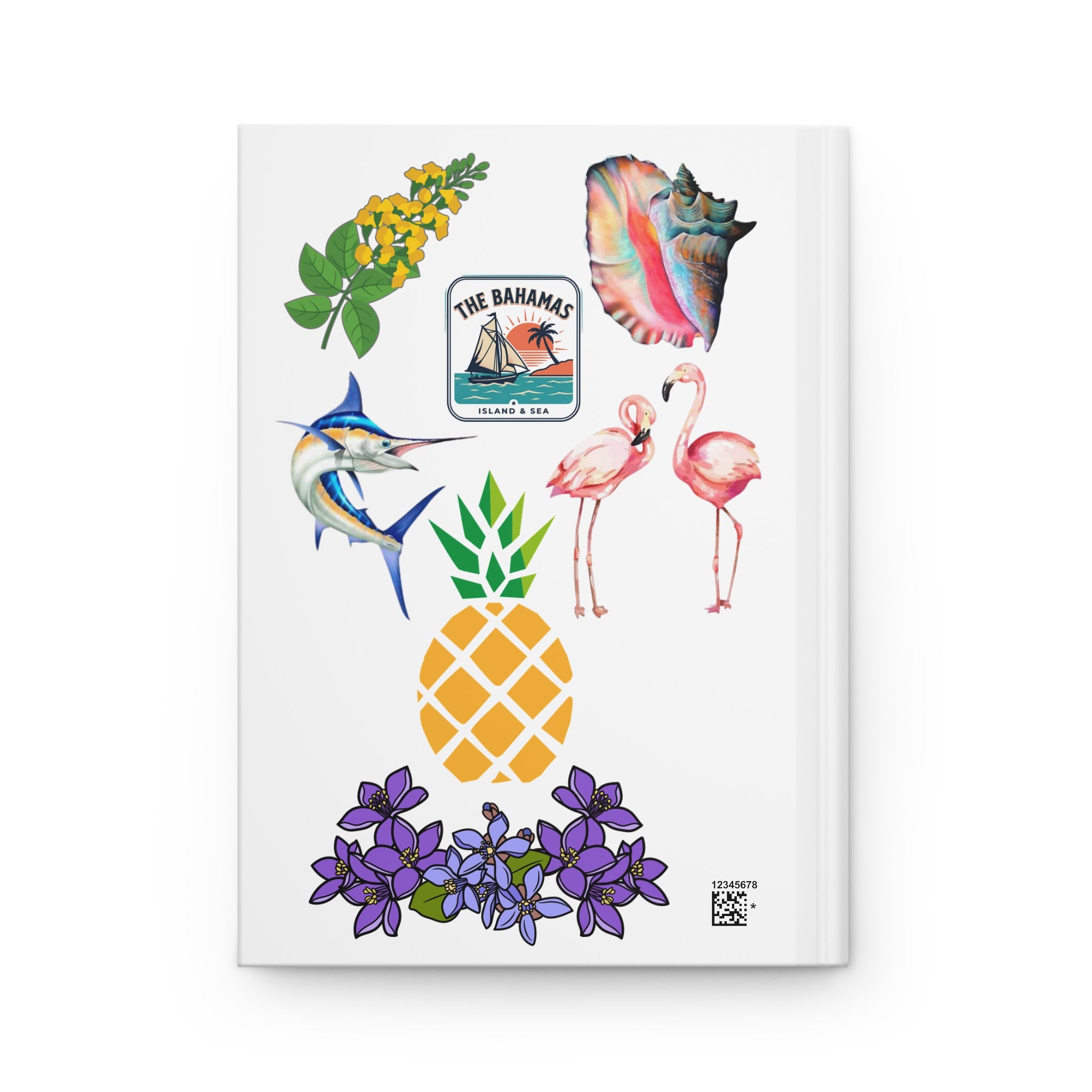 Tropical Bahamas Hardcover Journal — Pineapple, Flamingos & Sea Shell Travel Notebook