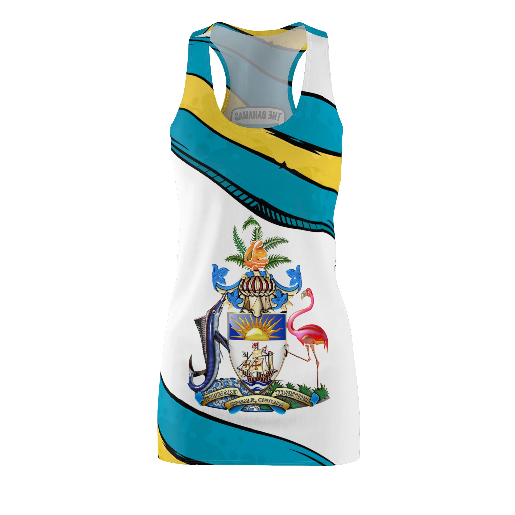 Tank top with Bahamian flag design on a white background