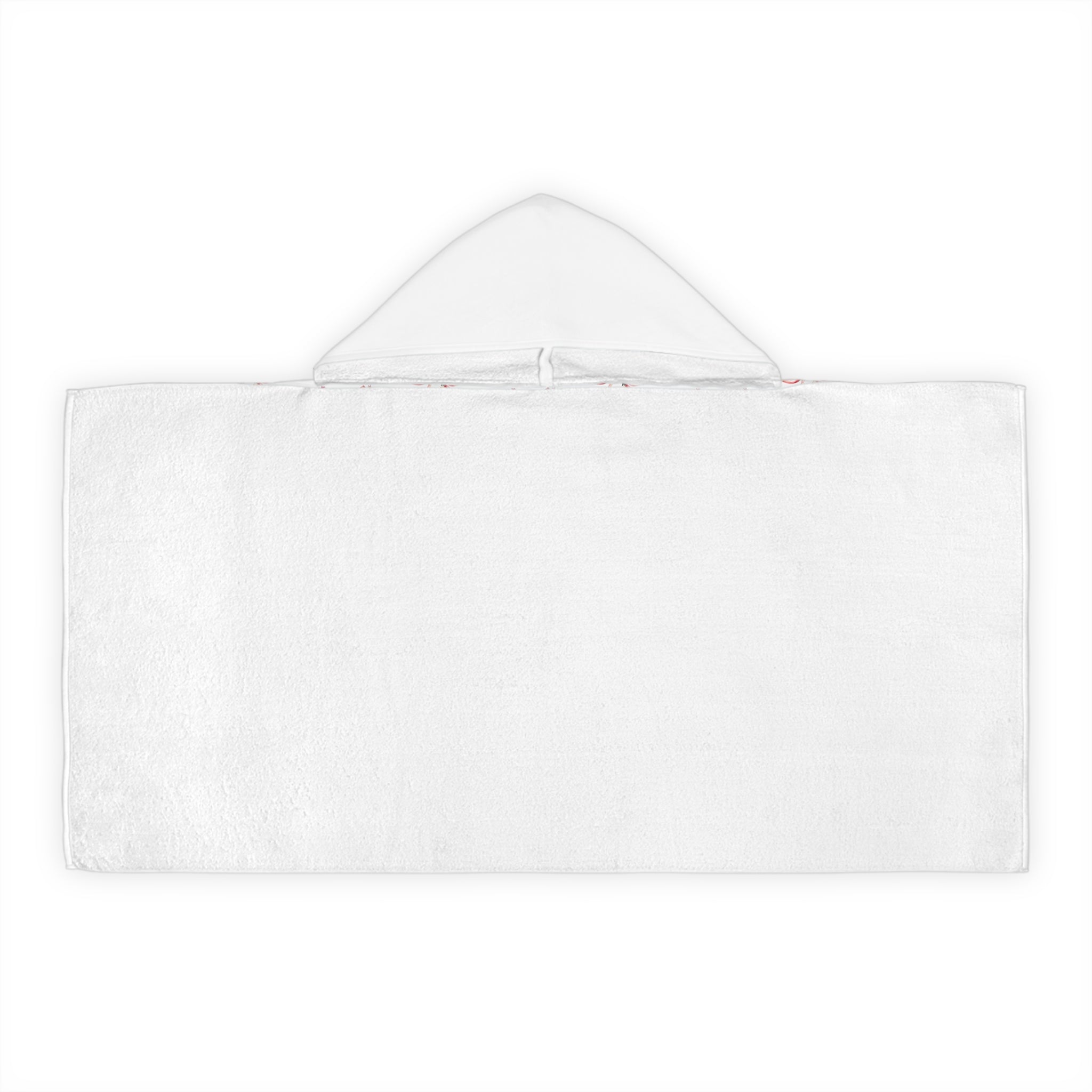 Youth Flamingo Hooded Towel back view — 66% polyester outer, 11 inch hood, one-sided print