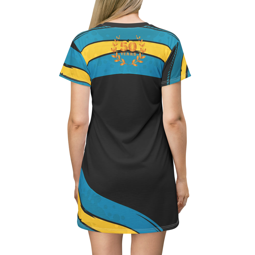 Bahamas AOP Black Dress detail — bold Bahamas island print by Treasure Trove Creations
