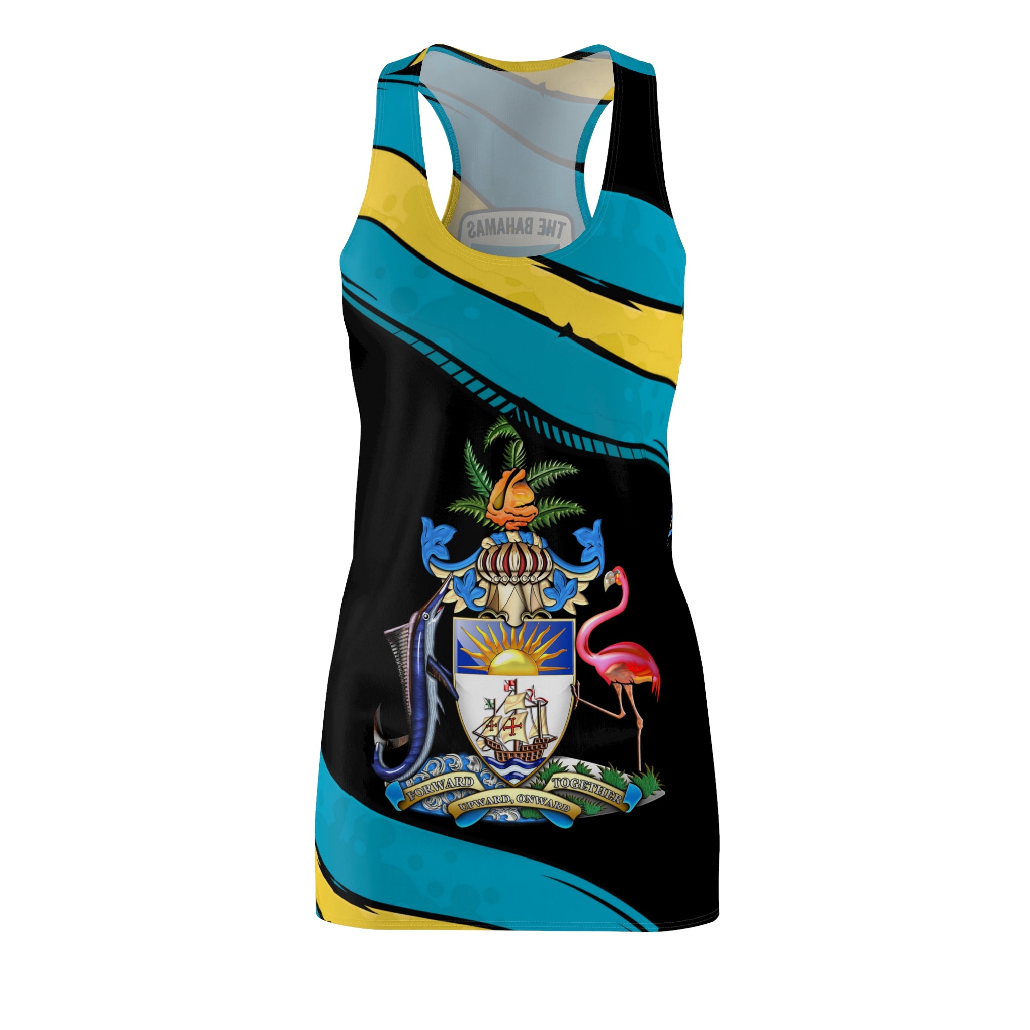 Tank top with Bahamian design on a white background