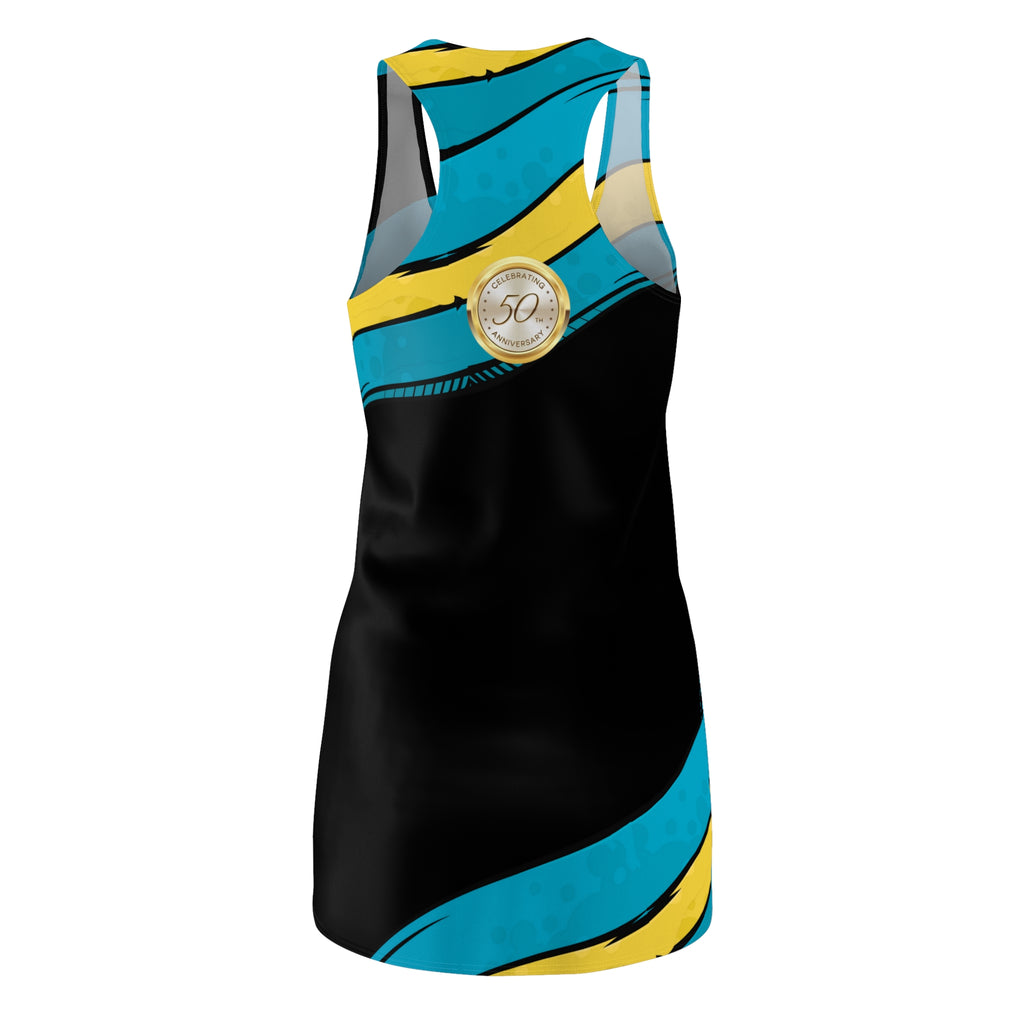 BH Color Black Dress back view — 100% polyester, white seam thread, sporty fit