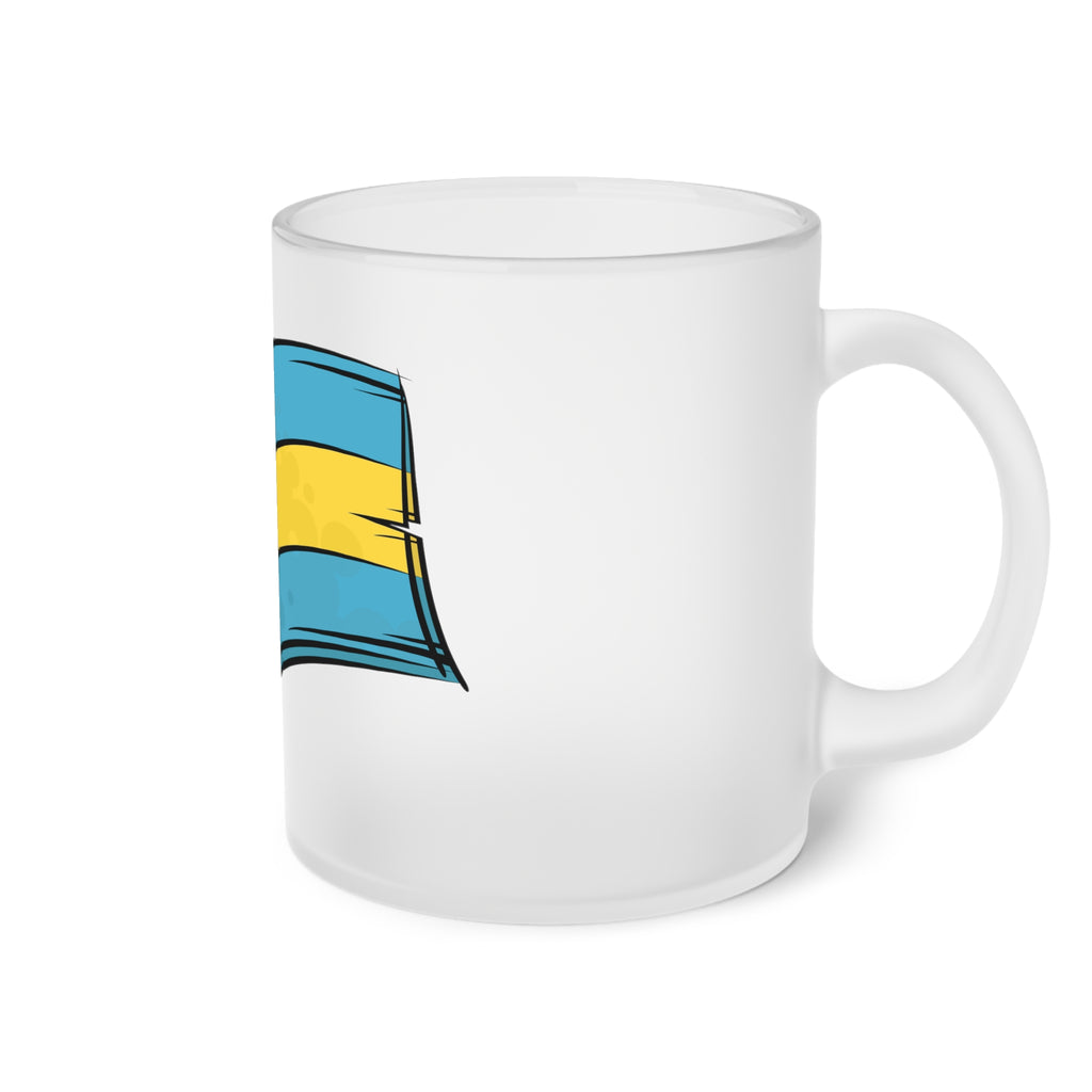 Flag Frosted Glass Mug detail — Bahamas flag design on frosted glass finish