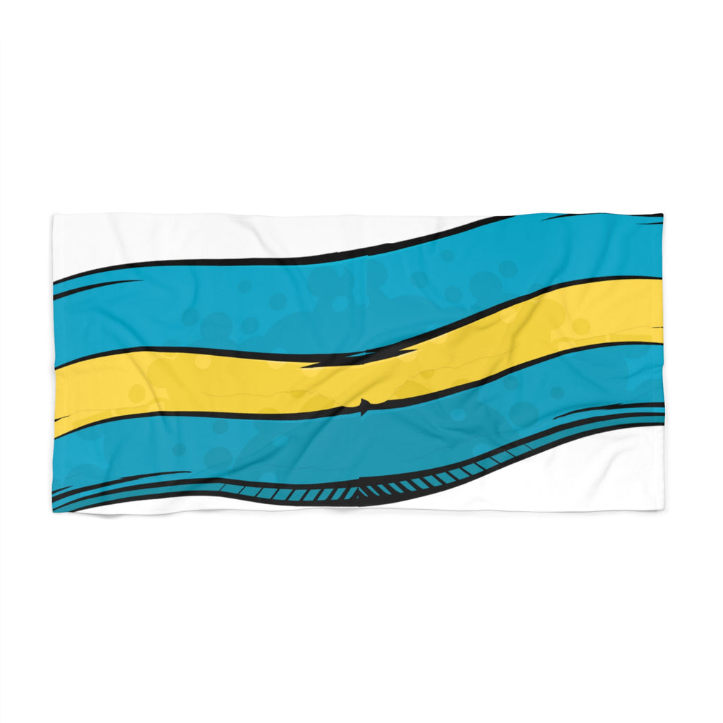Custom Beach Towel flat lay — Bahamas-inspired AOP design by Treasure Trove Creations