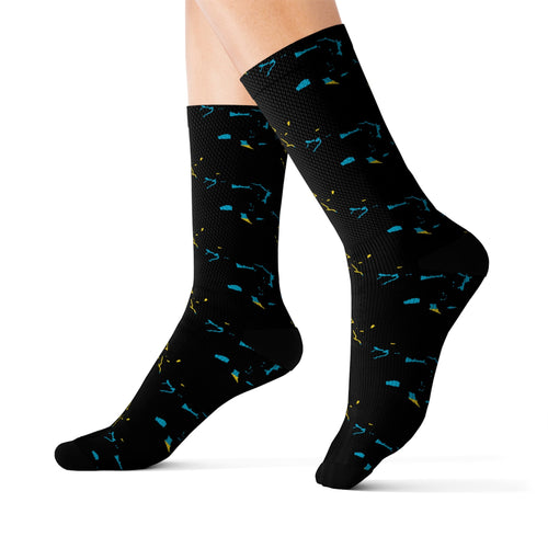 700 Islands Socks black — Bahamas AOP sublimation socks, sizes S/M/L, cushioned bottoms